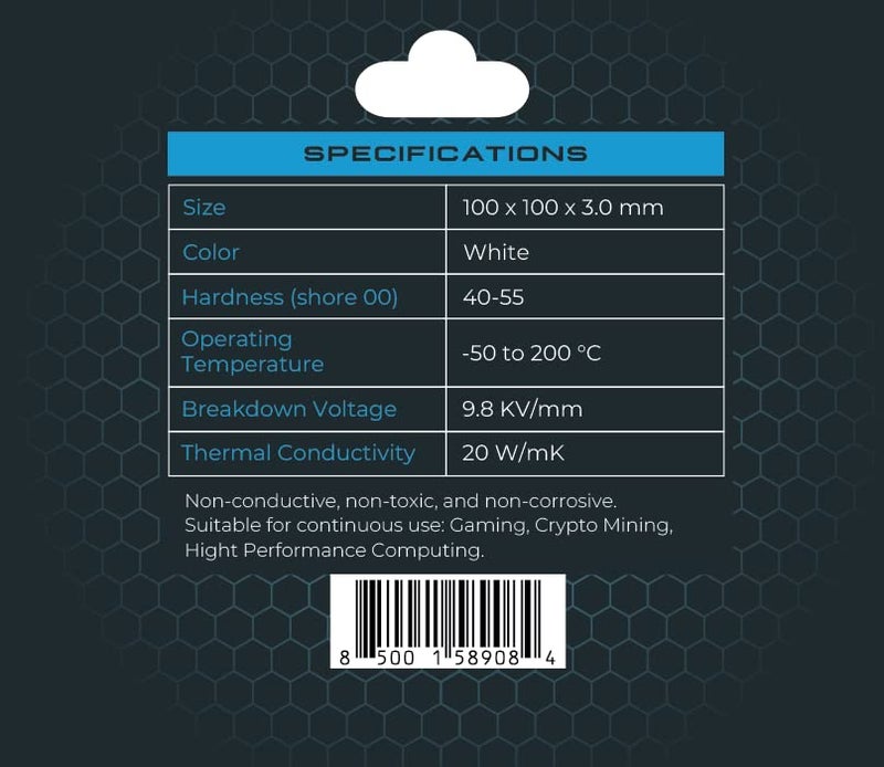 XPC Technologies XPC High Performance 20W/mK Thermal Pad T20 Series, 100 x 100mm, White, 0.5mm to 3.5mm Thickness, Non-Conductive for GPU, Electronics, Computer Parts (3.00mm) - Image 2